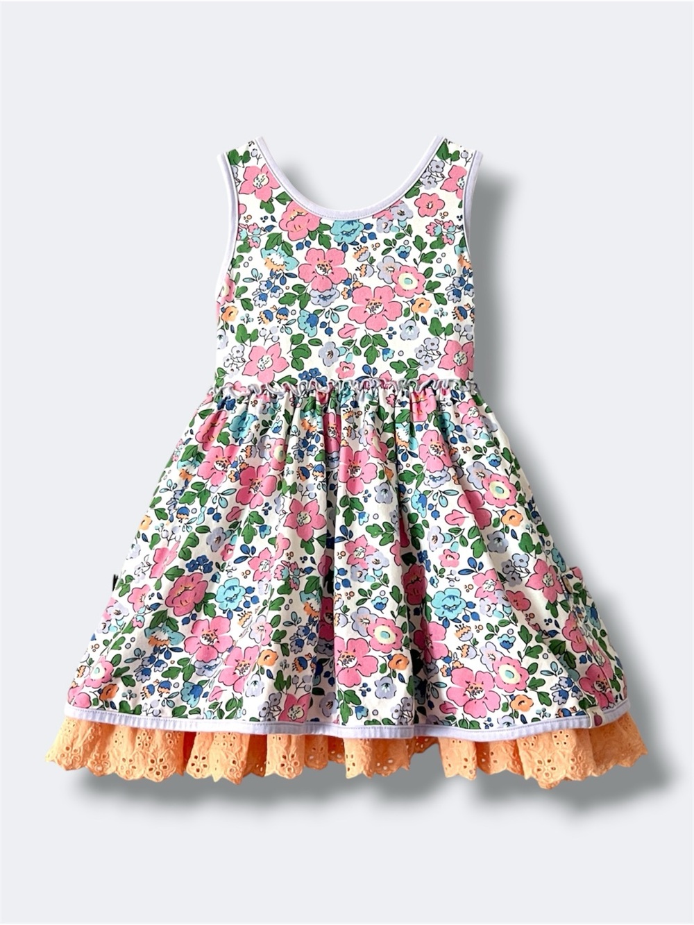 Cheeky Plum Dress Girls 4T Floral Cross Back Peach Eyelet Hem Pocket Twirl